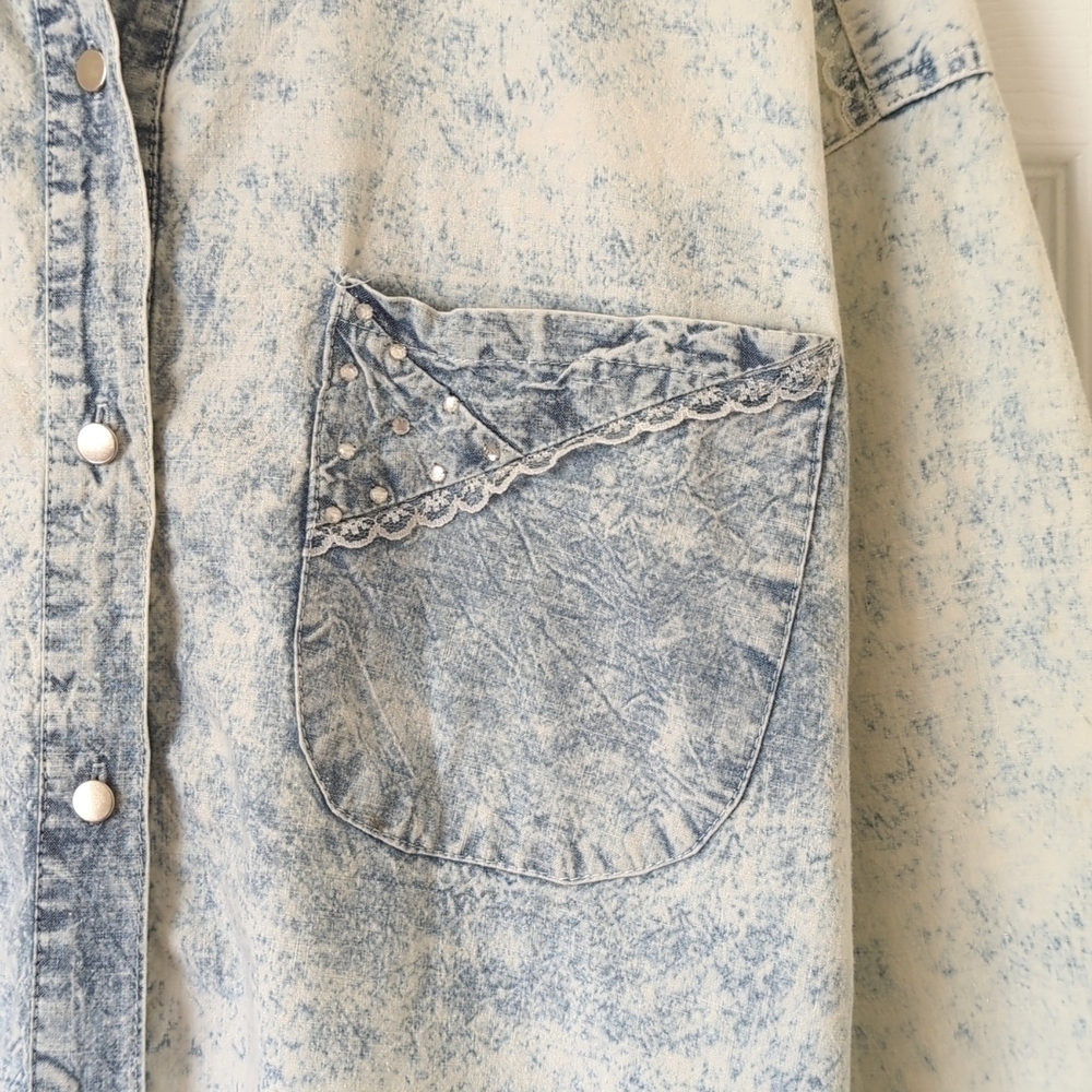 Andrew's Blues 90's Vintage Acid Wash Chambray Long Sleeve Button Down Shirt M - Picture 7 of 14